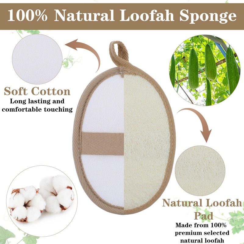 2 Pcs Loofah Sponge Natural Body Scrubber Loofahs for Shower Exfoliator Natural Lufa Bath Scrub Loofa Sponge Pad, Large Lufas for Men and Women Loufa Luffa Beige