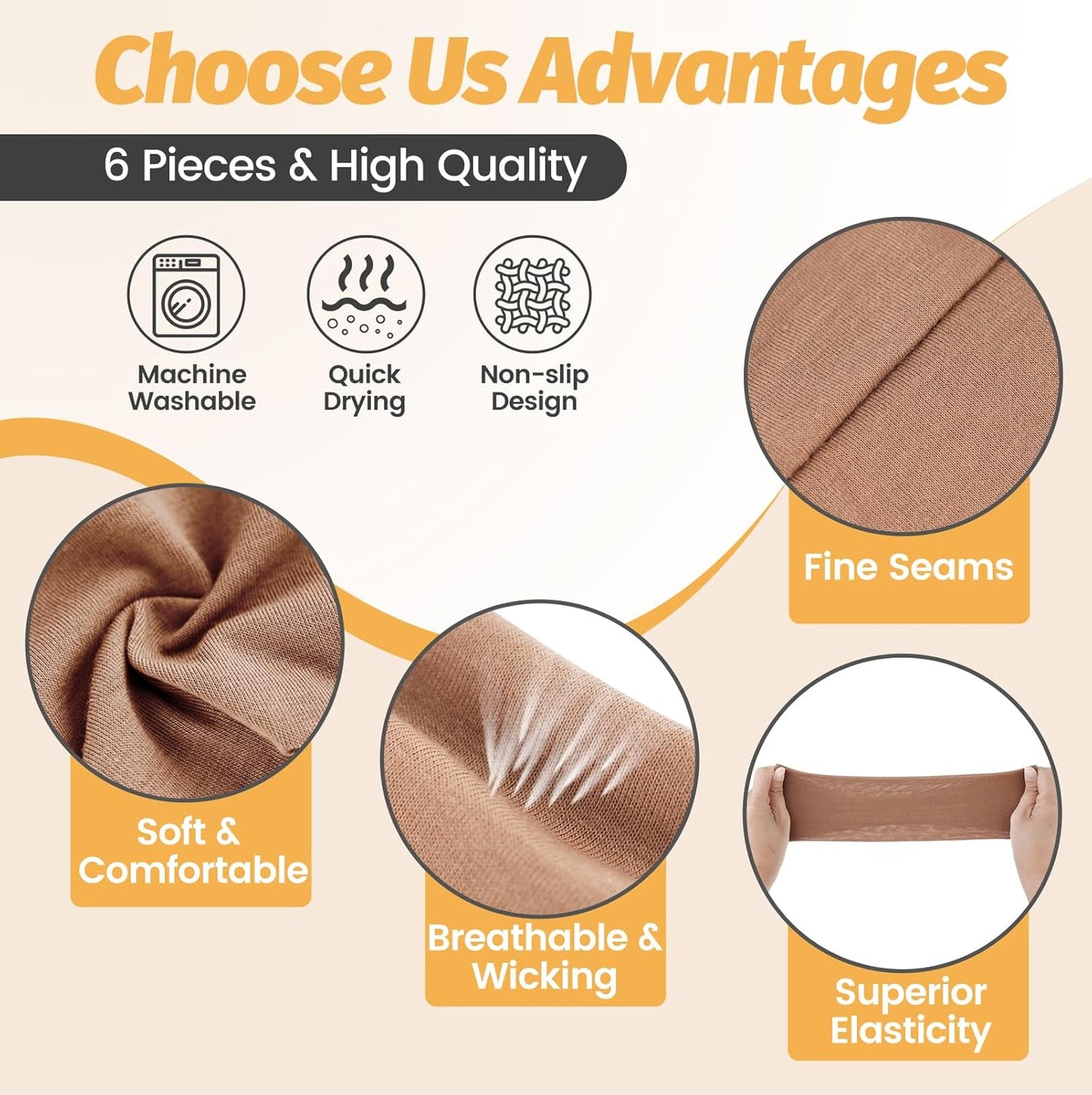 Wide Elastic Headbands for Women - 6 Pack Stretchy Non-Slip Hair Bands | Soft Sports Accessories for Workouts, Yoga, Daily Use