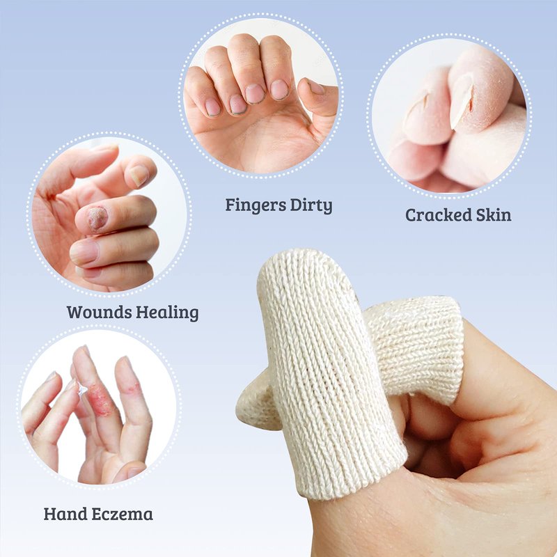 MIG4U 5 Pcs Cotton Finger Cots, Reusable Finger Protectors for Cuts Wounds, Arthritis, Eczema, Bruises, Calluses, Cracking Thumbs Healing, Fingernail Caps/Stall/Cushion/Cover (Not 5 Pairs)