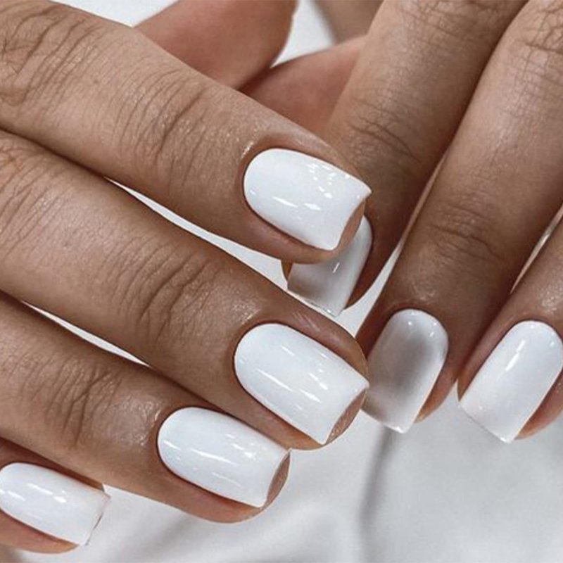 Modelones Pure White Press on Nails for Women, Summer Short Square Fake Nails, Reusable Nail Kit with Nail Glue Adhesive Tabs Mini Nail File, Nails Press Ons 32Pcs16 Sizes, Women Girl Gift