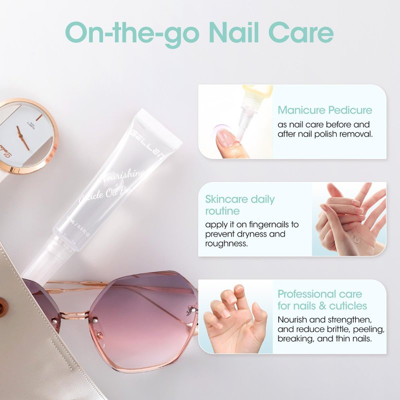 Gellen Nail Cuticle Oil Pen, Travel-sized Soft Brush Design, Rich in Jojoba Oil & VE, Soften Cuticle & Moisture for Dry Thin Nails, 15ml Fragrance-free