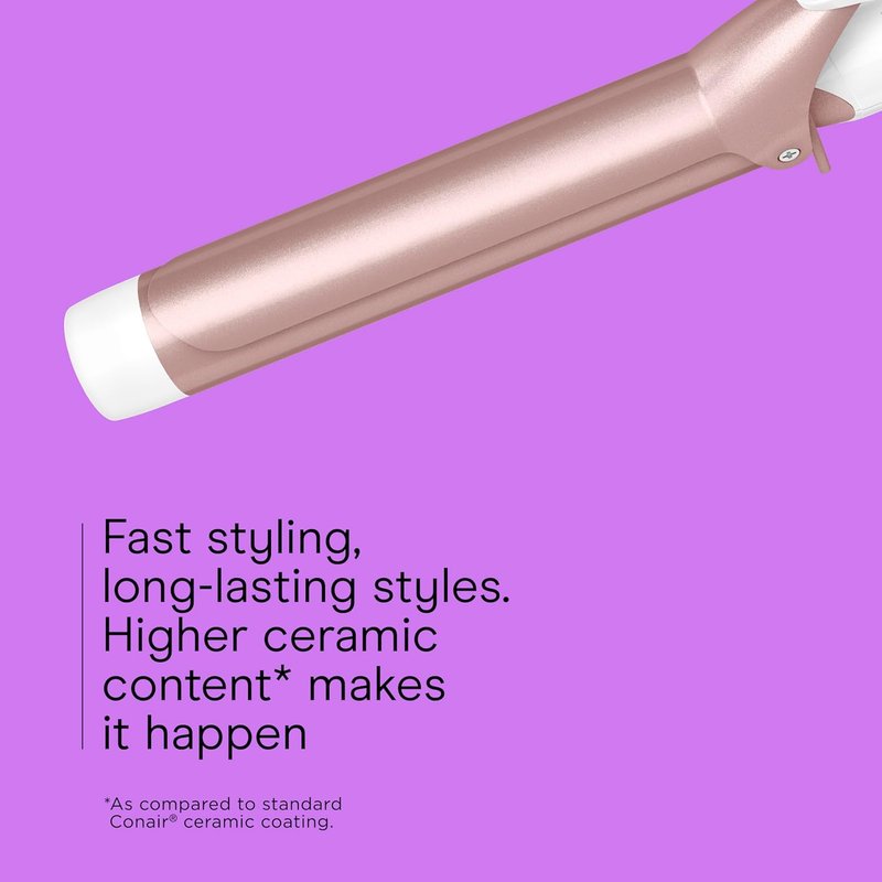 Conair Double Ceramic Curling Iron - 1 ½-Inch Barrel for Soft Waves | Ideal for Medium & Long Hair in White/Rose Gold