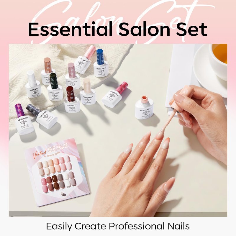 Modelones 15ML 12Pcs Gel Nail Polish Set, Same Color Same Bottle Nude Pink Milky White Beige Skin Tones Neutral Brown Hema-free Gel Polish Kit Spring Soak Off Gel Polish Set Manicure Nail Art