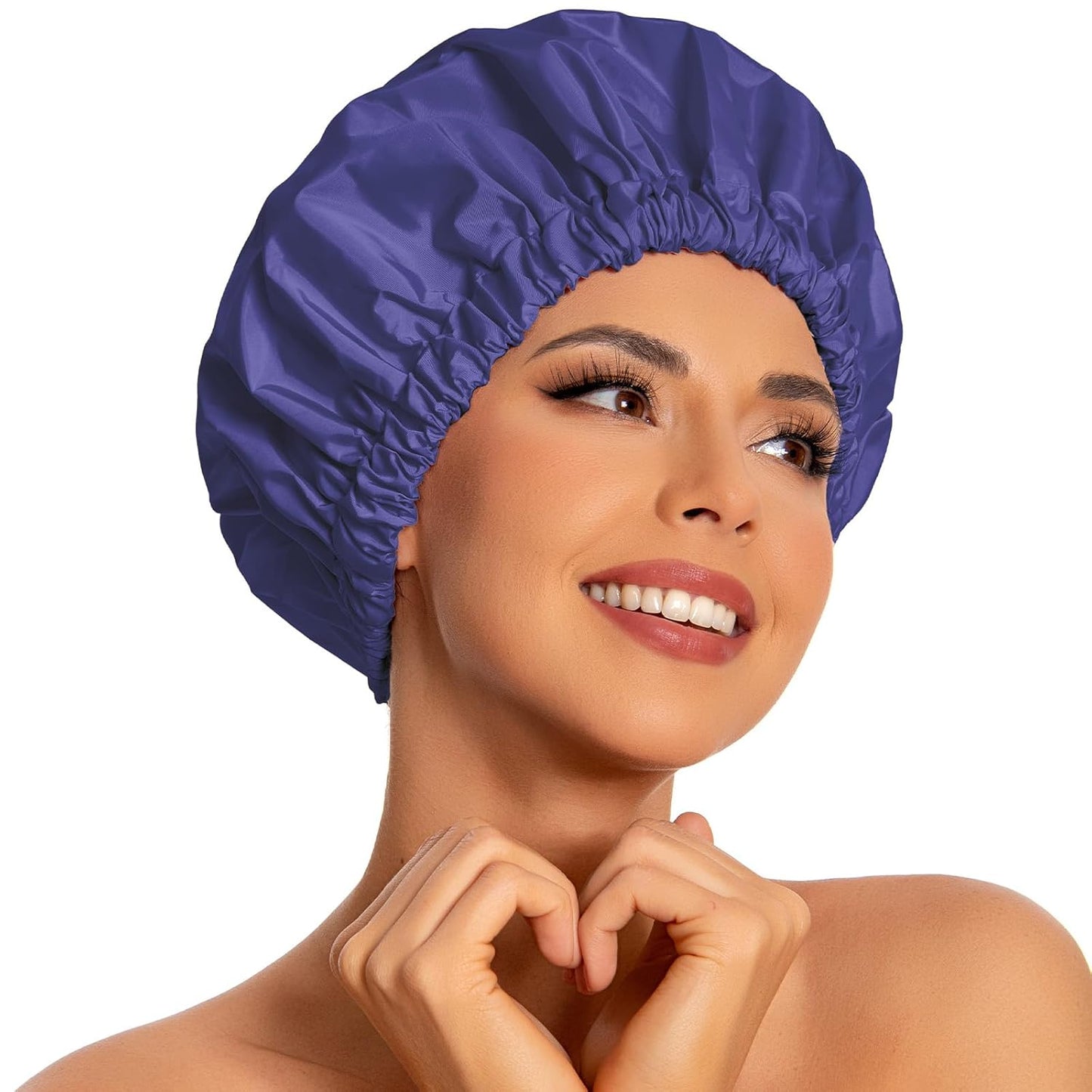 Skiennix Reusable Shower Cap - Large Waterproof Bonnet with Elastic Band for Long, Curly Hair | Dark Blue Purple
