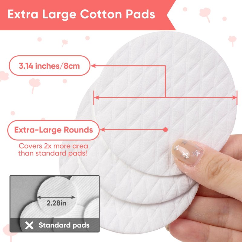 ICOTLE Extra Large Cotton Rounds, Diameter 3.14", 100% Pure Cotton Pads, Soft and Lint-Free, for Removing Makeup, Nail Polish, and Cleansing Face, 120 Count