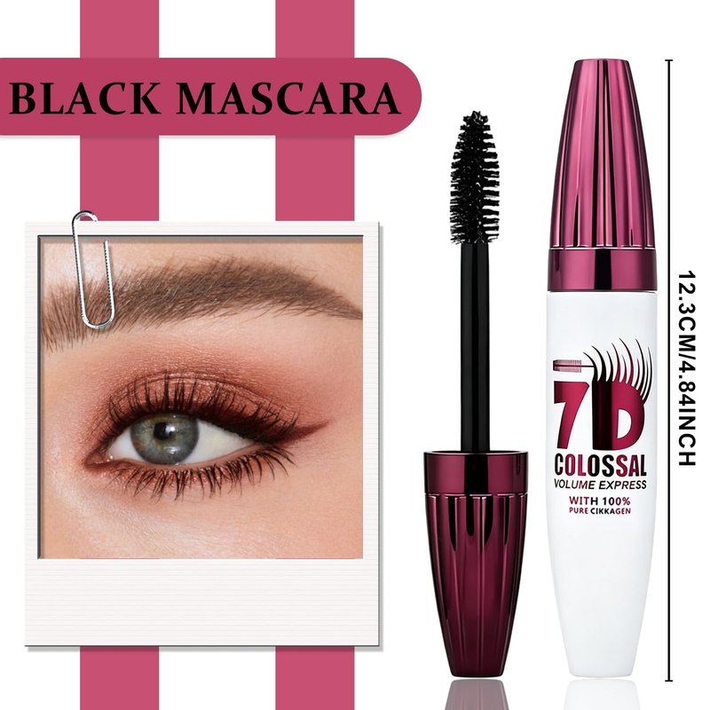 2Pack 7D Waterproof Mascara,Volumizing&Lengthening Mascara,Long Lasting Smudge Proof Mascara,Black Buildable Thickening Mascara for Eyelashes,Thickening Eye Makeup for Defined Curl,For Women and Girl