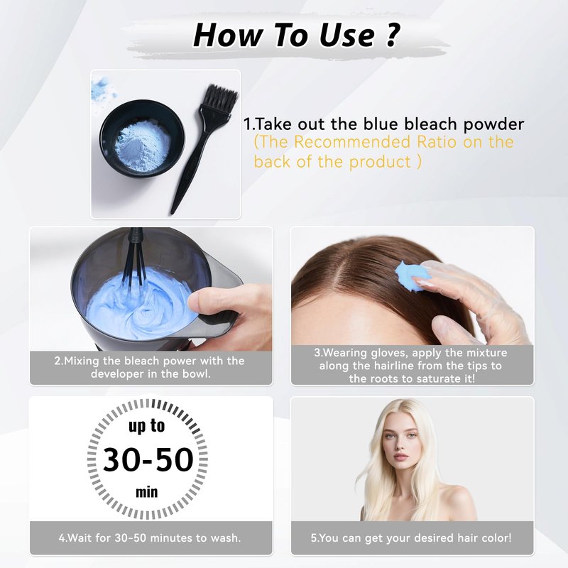 Hair Bleach Powder 100g/3.53oz, Professional Lightening Bleach for Hair, Strong & Gentle Bleach Powder for Hair, Lift Up to 8 Levels, Perfect for DIY Blonde Highlights & Lightening