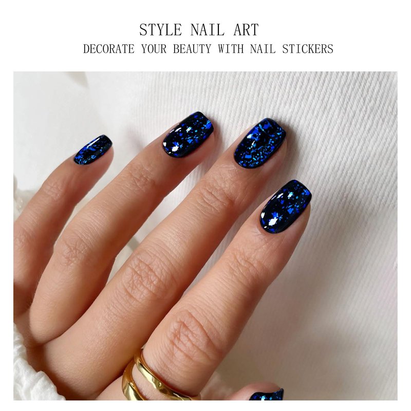 JMEOWIO Gel Nail Stickers Dark Blue Semi Cured Gel Nail Strips Wraps UV/LED Nails Art Design Decoration Accessories