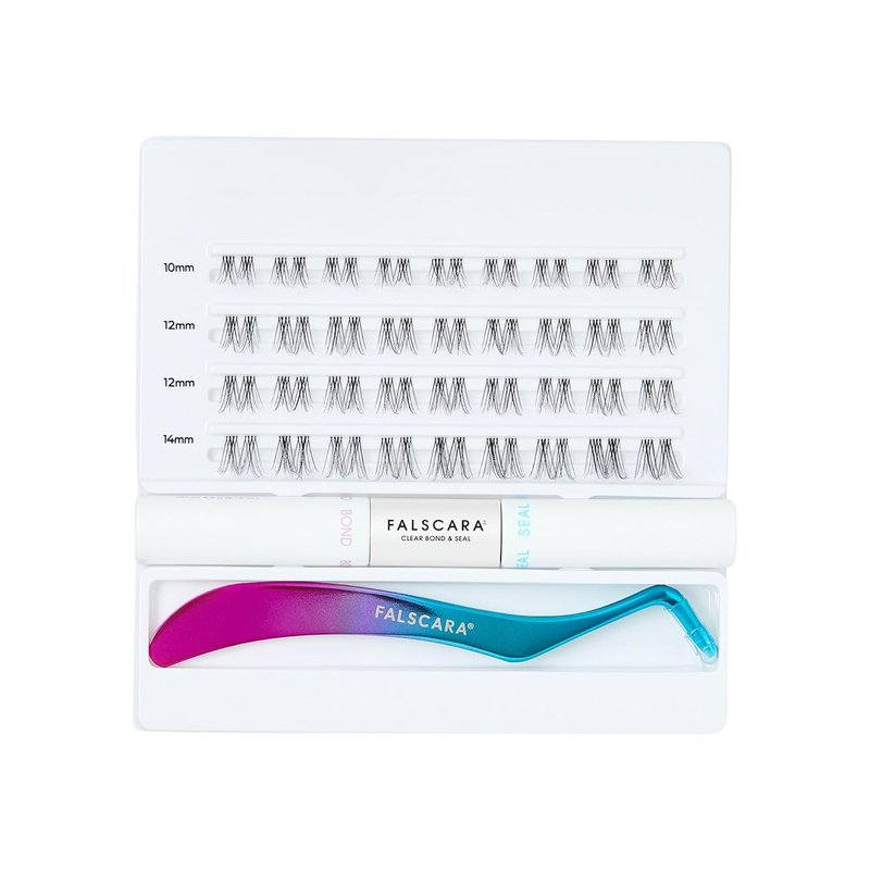 Falscara Essentials Kit, False Eyelashes, Lash Clusters, Soft Wispy, 10mm-14mm, Includes Bond & Seal, Precision Applicator & 36 Clusters