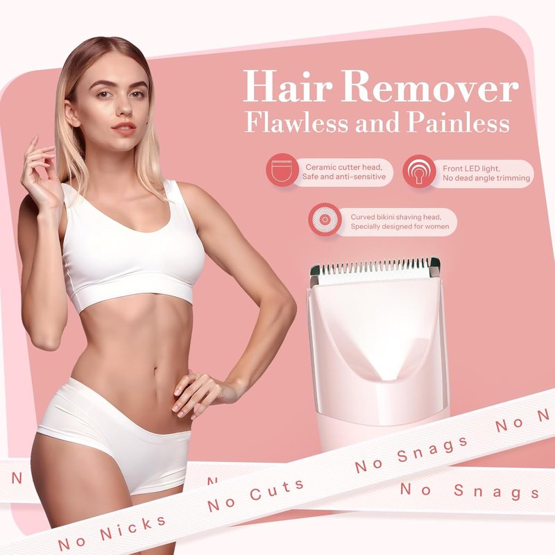 Bikini Trimmer - 2 in 1 Waterproof Electric Shaver for Women | LED Light, Gift Box Included (Rose Pink)