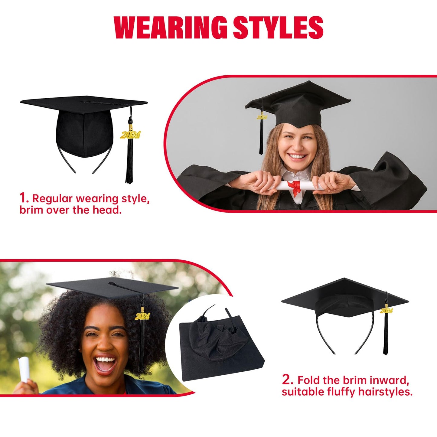 unibouti 2 Pcs Graduation Cap Headband, No-Slip Comfortable Grad Cap Headband Insert with Premium Hook and Loop Fastener, Reliable Grip for All-Day Ceremony, Fits Most Head Sizes