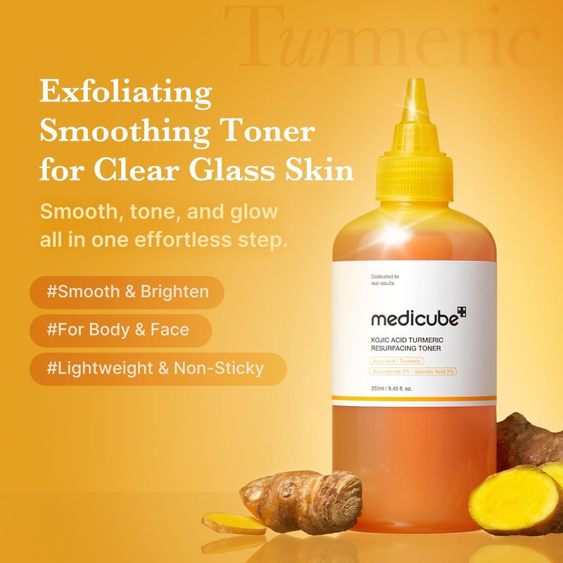 Medicube Kojic Acid Turmeric Smoothing Toner - Lightweight Formula for Even Skin Tone & Texture | 8.45 fl. oz