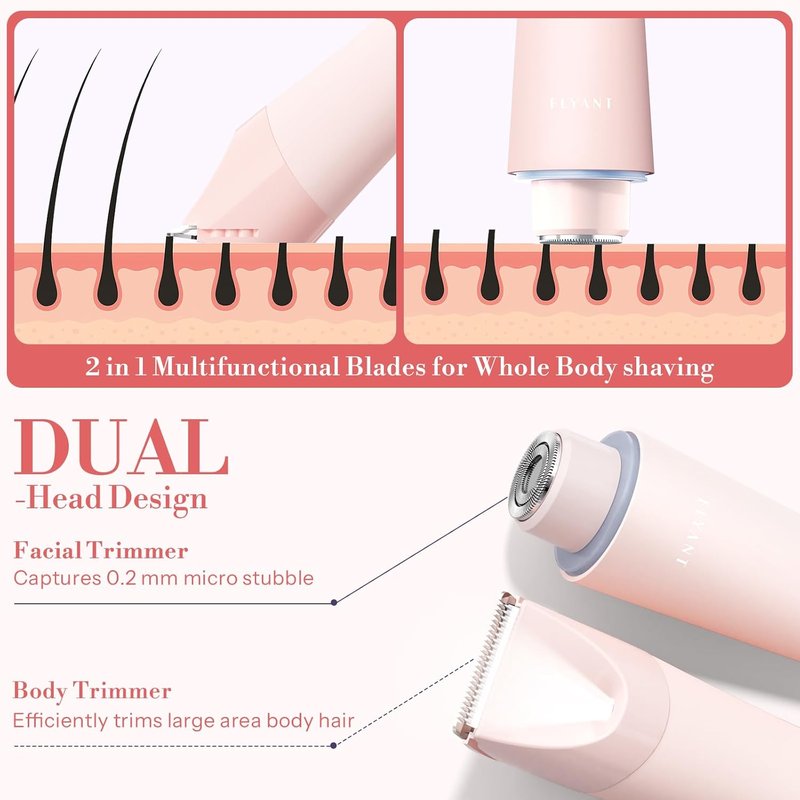 Bikini Trimmer - 2 in 1 Waterproof Electric Shaver for Women | LED Light, Gift Box Included (Rose Pink)