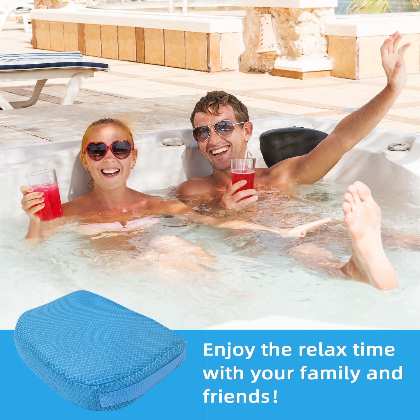AEROiVi Weighted Hot Tub Booster Seat, 3D Air Mesh Spa Booster Seat, with Non-Slip Bottom, Thick Hot Tub Cushion and Pillow, Quick Drying Hot Tub Accessories for Adults and Kids Semi-Circle Shape