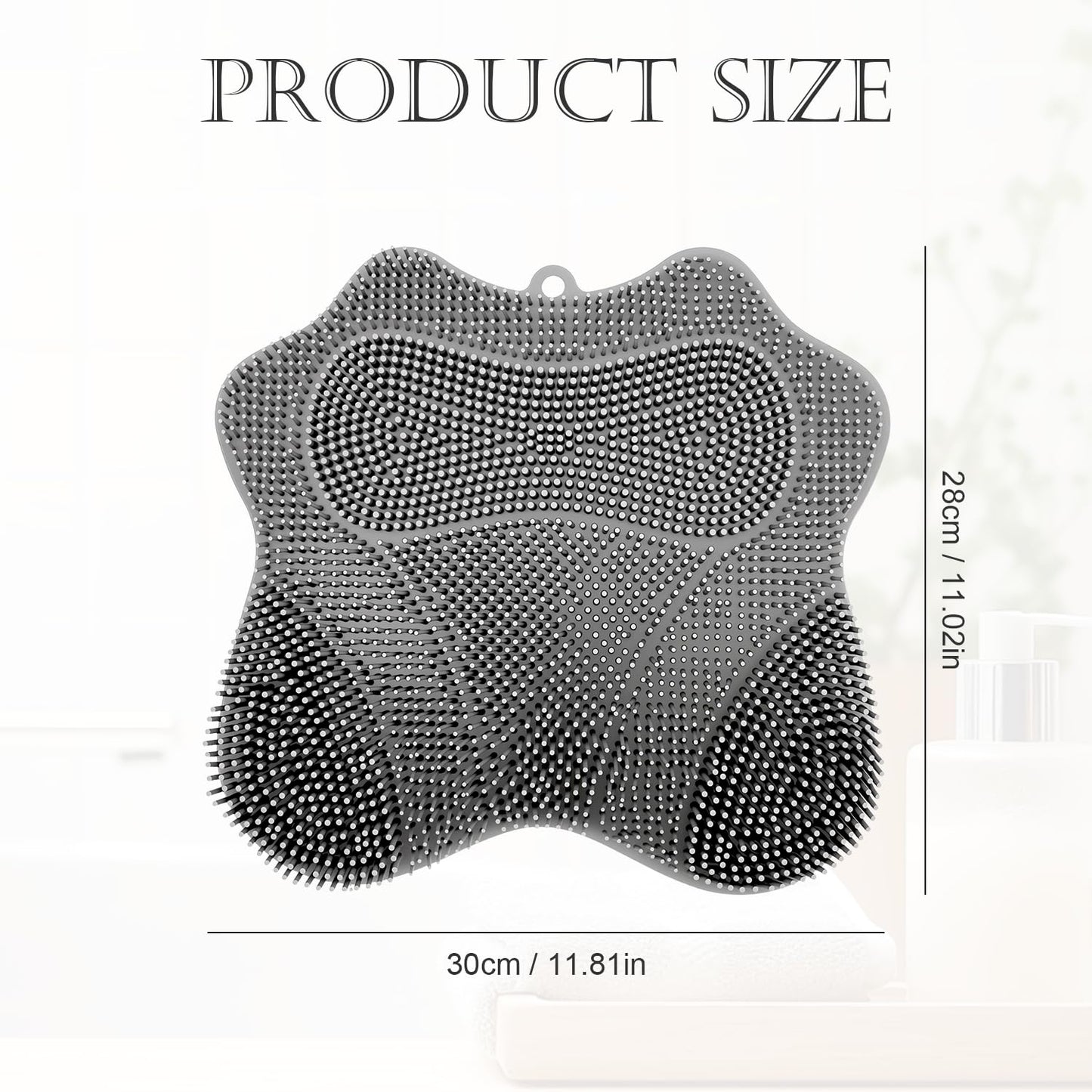 Holyenten Shower Foot Scrubber Mat with Suction Cups, Silicone Exfoliating Foot Washer & Massager for Back and Feet, Non-Slip Bathroom Cleaning Tool (Grey)