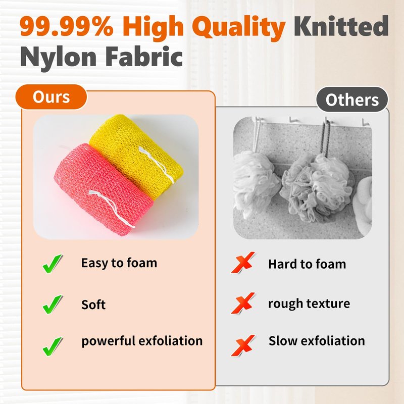 HOMEKOEY African Net Sponge Authentic,Loofah Exfoliating Body Scrubber Bath Sponge,Back Long Net Scrubber Washcloth for Shower,2 Pieces Scrubbers Cleaning Bathing Accessories(Yellow & Pink)