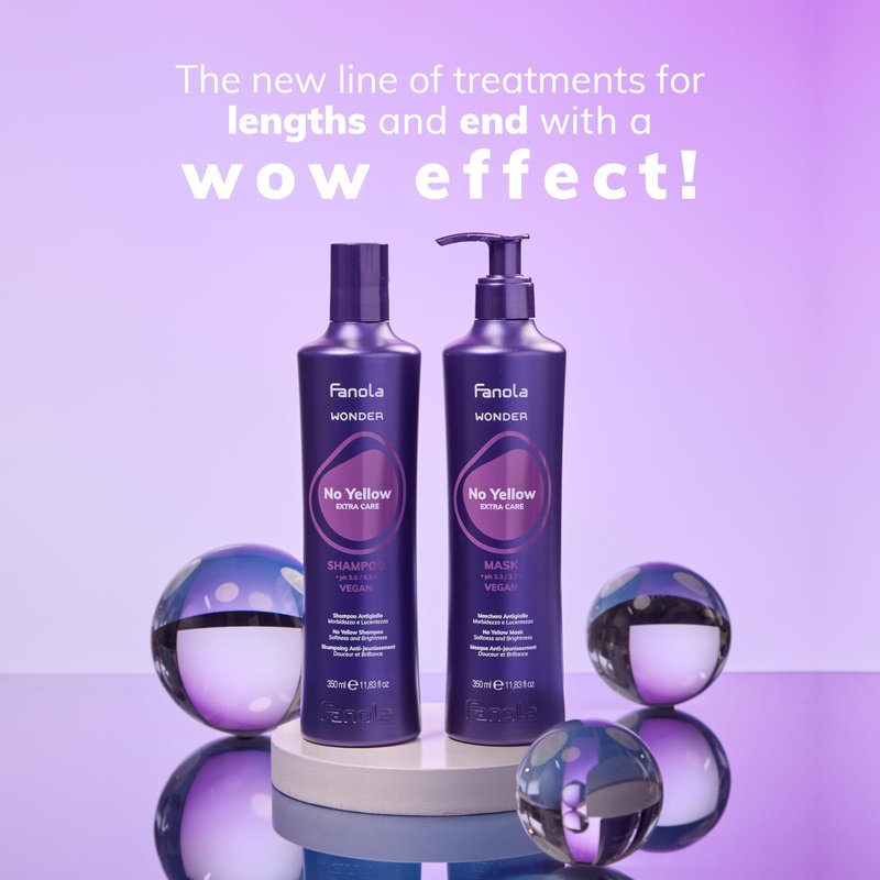 Fanola Wonder No Yellow Purple Hair Mask - Acidic pH Deep Conditioning Hair Mask for Blonde, Bleached & Grey Shades - Intense Violet Pigment Neutralizes Brassy Tones (33.8 Ounce)