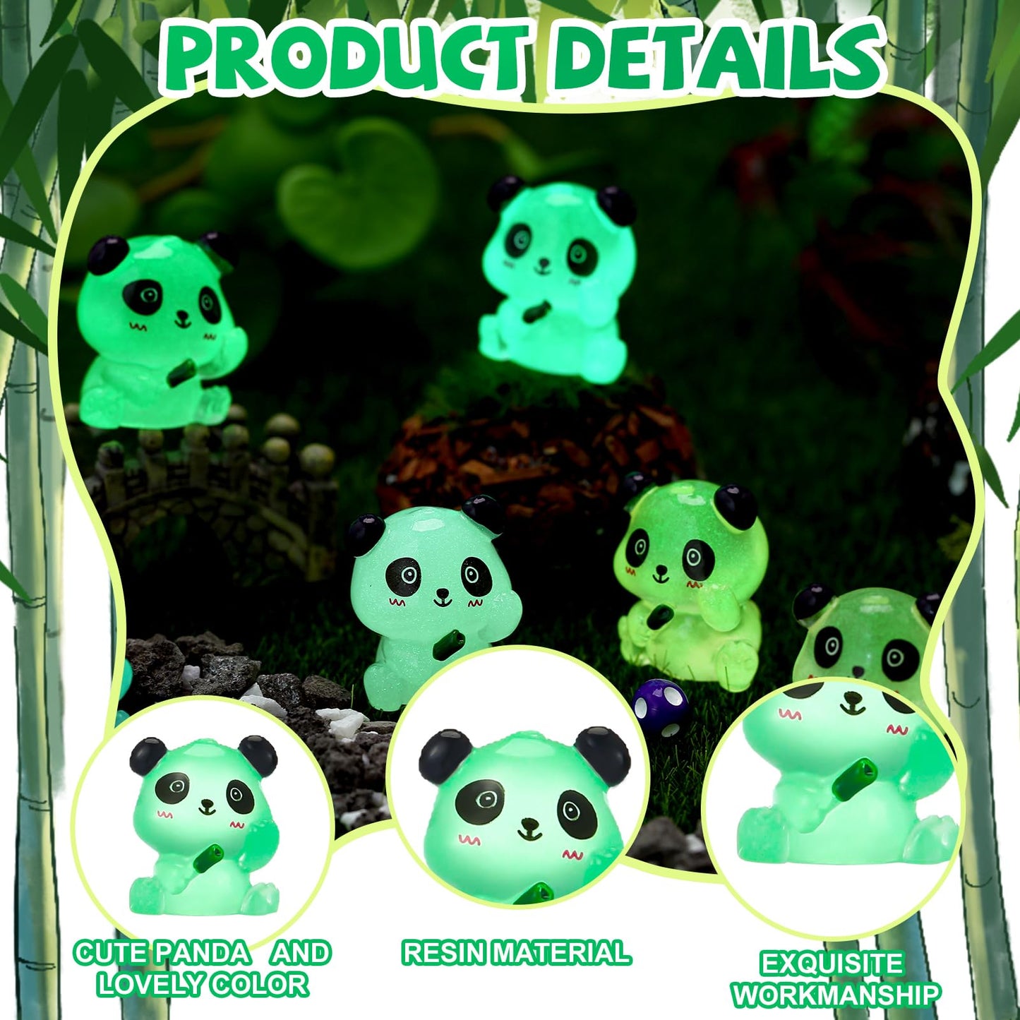ZhouBoat 70Pcs Luminous Mini Resin Pandas, Tiny Resin Panda Figurines Miniature Resin Animals Figurines Glow in The Dark Mini Panda Figurines Bulk for Garden Landscape DIY Ornament Cake Topper Decor
