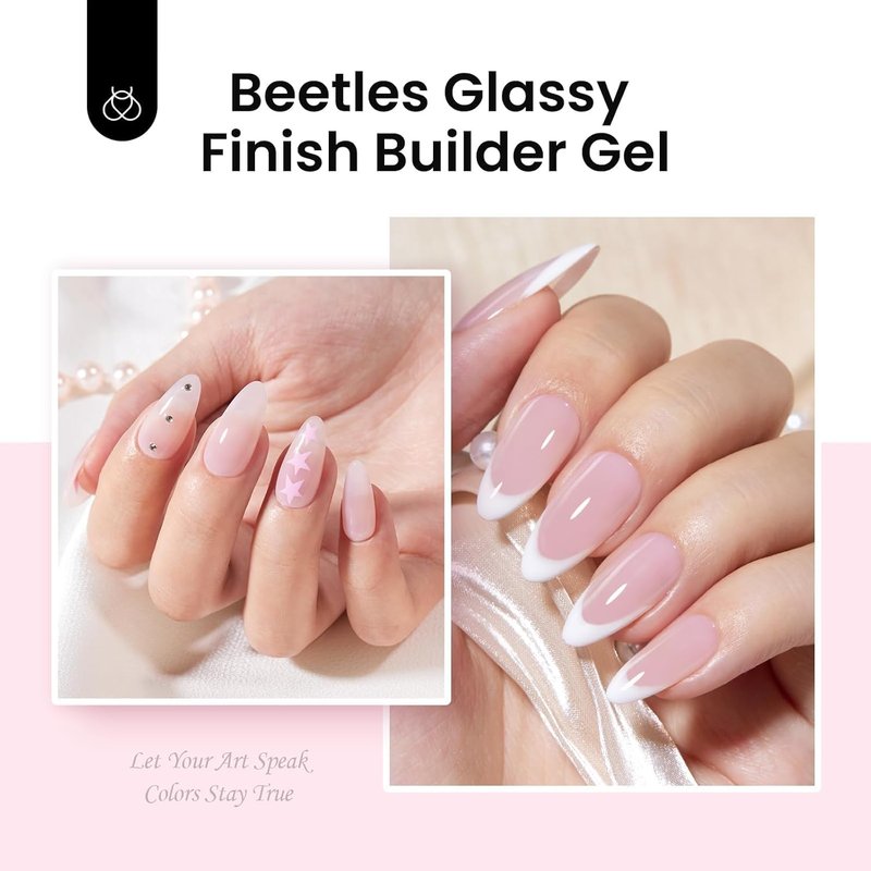 Beetles Hard Gel Nail Kit - 3 Colors Clear Nude Glitter Sculpting Gel with Long Square Tips | UV & LED Cured