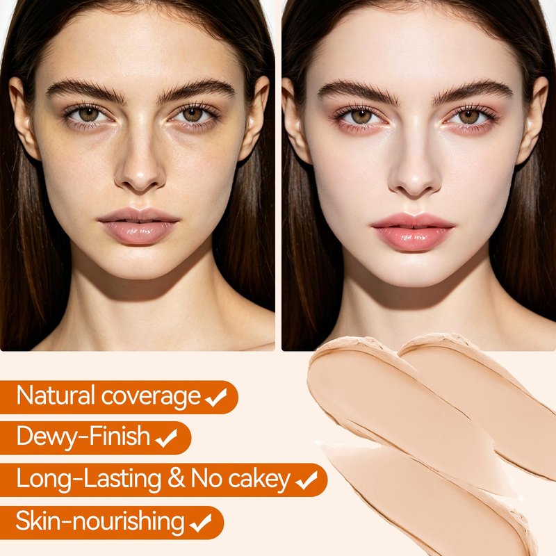 QIANWHITE Korean Foundation Stick Foundation for Mature Skin Tint, Buildable Light to Medium Coverage Foundation Makeup Concealer, Dual-Ended with Brush for All Skin -Natural Dewy Finish (BROWN)