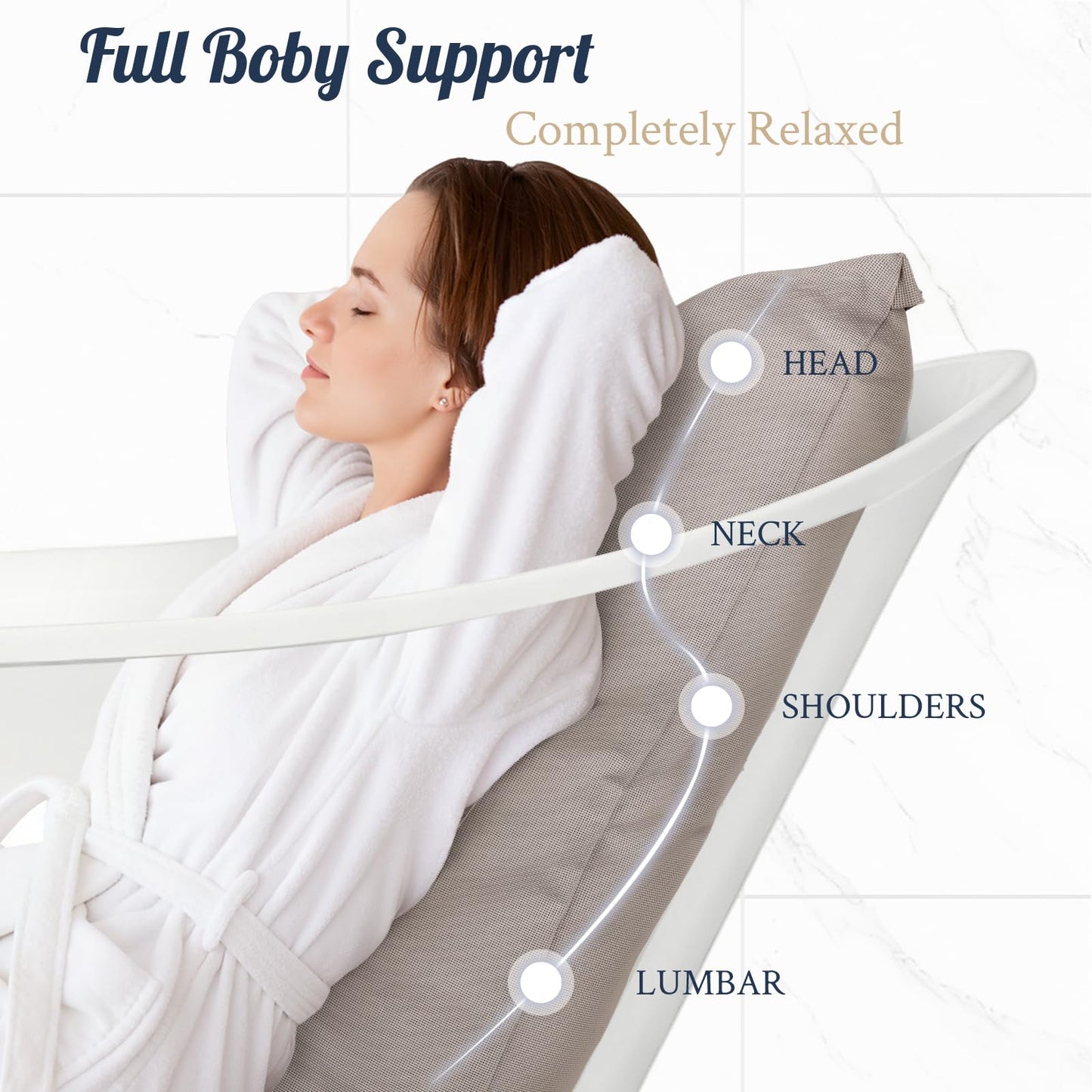 Luxury Bathtub Pillow, Skin-Friendly Cushion, Support Back, Neck & Head, Non-Slip, Adjustable Thickness Fits All Tub, Washable & Quick-Drying - Gift for Christmas Birthday Mother's Day