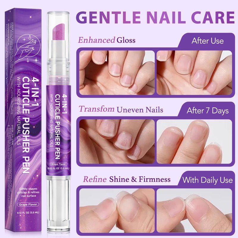 NBTREKTIE 4-in-1 Cuticle Oil Pen with Quartz Tip - Cuticle Pusher, Exfoliates, Polishes Nail Care Pen - Infused with Jojoba & Grapeseed Oil, Moisturizes & Shapes Cuticles, Refines Nail Surface, 3.5ml