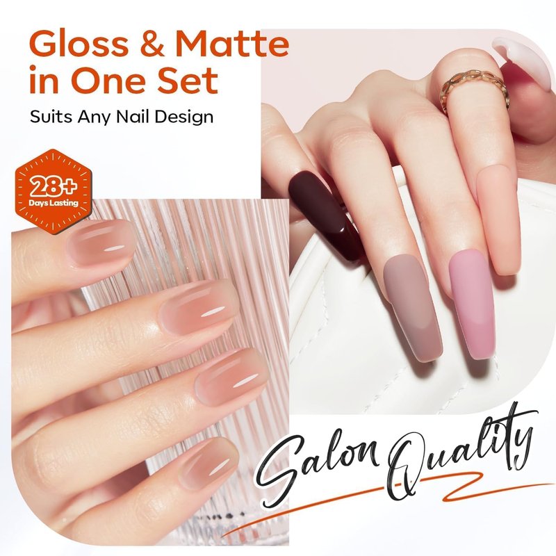 modelones Gel Nail Polish Top Base Coat Set, 3Pcs Rubber Base and Glossy Clear & Matte Gel Top Coat Chrome Proof No Wipe High Shine Nail Polish Soak Off U V LED Nail Art Home DIY Manicure Gift for Wom