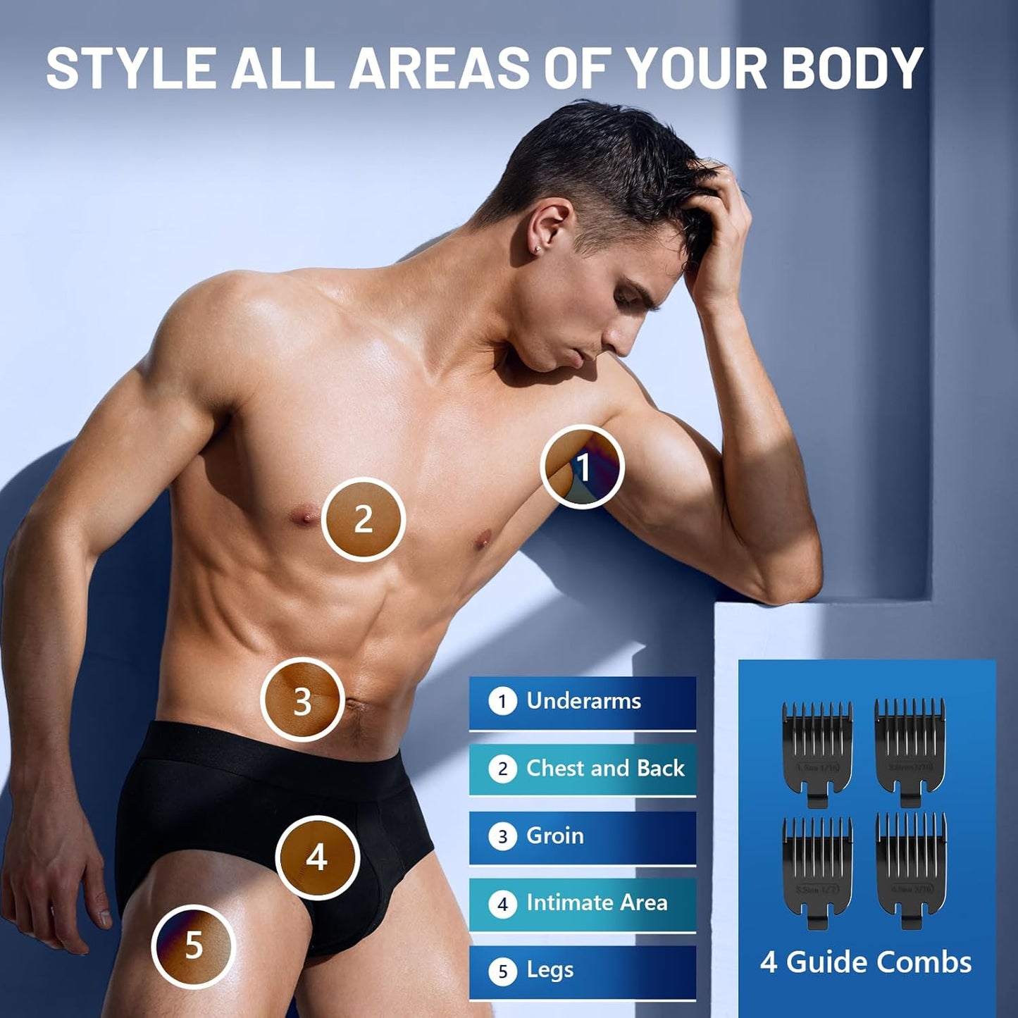 VINATO Electric Body Hair Trimmer - Waterproof Groin Hair Trimmer for Men | USB Rechargeable, Ceramic Blade, 90 Mins Battery Life