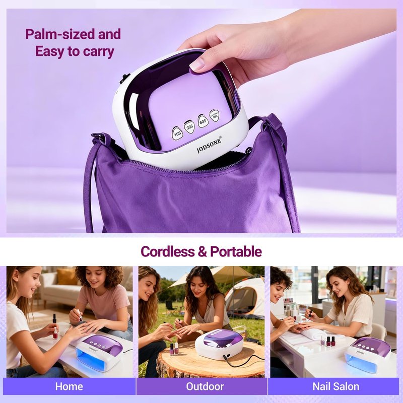 Cordless LED Nail Lamp - Rechargeable Portable Nail Dryer with LCD Display & 4 Timers | Home & Salon Use