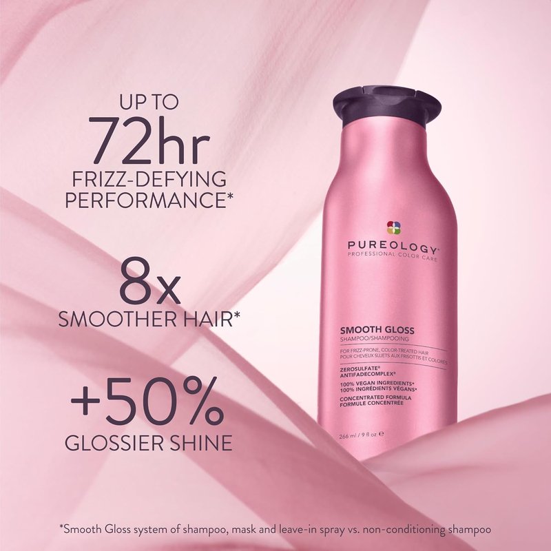 Pureology Smooth Gloss Shampoo - Sulfate-Free Frizz Control & Humidity Protection | Adds Shine for Color-Treated Hair