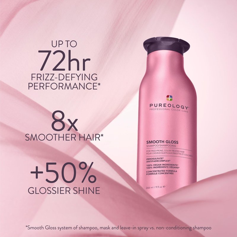 Pureology Smooth Gloss Shampoo - Sulfate-Free Shampoo For Frizz Control & Humidity Protection, Adds Hair Shine, For Frizz-Prone, Color-Treated Hair, Vegan, 1.7 Fl Oz