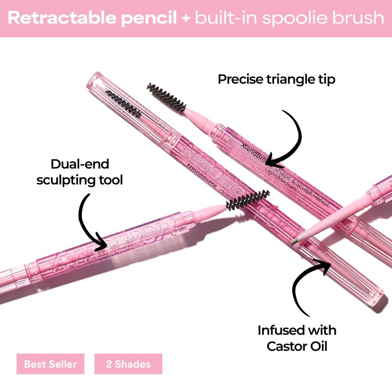 MCoBeauty XtendBrows Shape & Sculpt Brow Pencil - Medium To Dark - Natural Look Eyebrow Filler Pen with Triangle Tip & Spoolie - Long-Wearing Definer for Fuller Natural Brows - Vegan & Cruelty Free