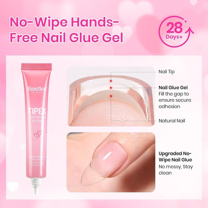 Beetles Nail Kit - Heart Cutout Design with 192 Pre-Built Almond & Stiletto Tips | Gel Starter Set with UV Lamp & 6 Colors