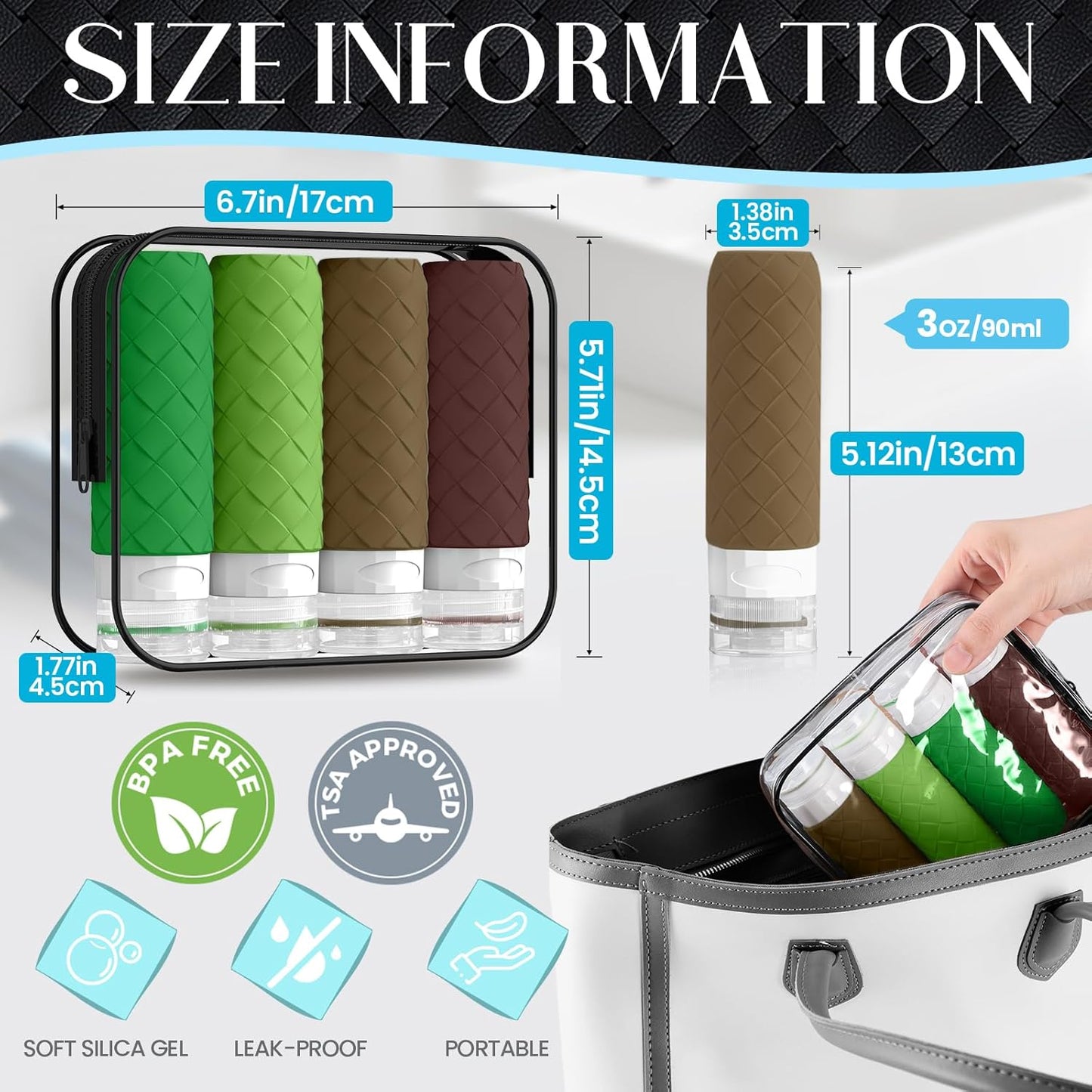 Travel Bottles for Toiletries - TSA Approved Silicone Containers | BPA Free, Leak Proof, Refillable Essentials (Forest Green)