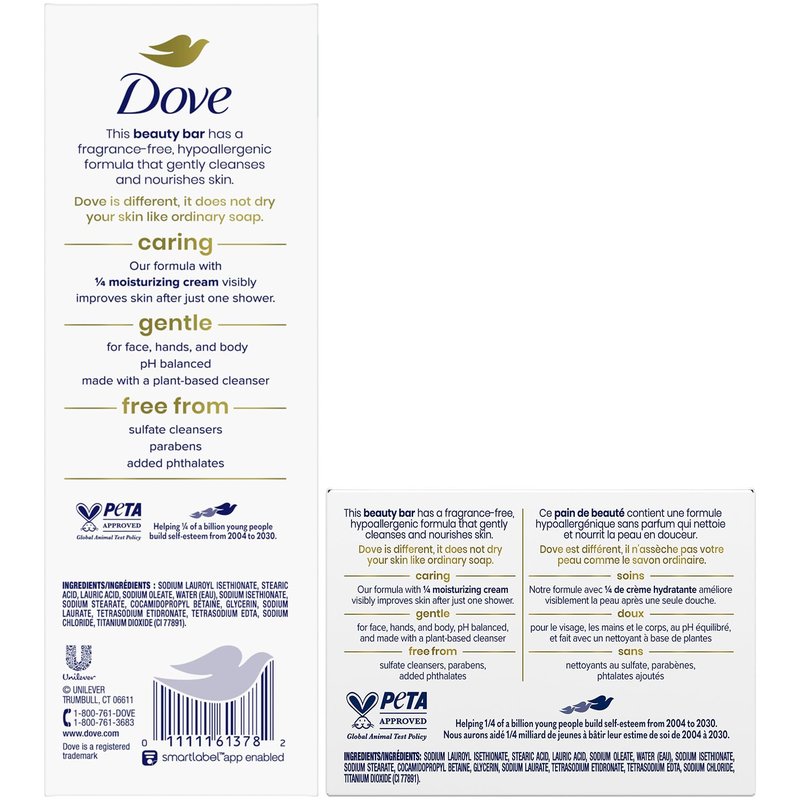 Dove Beauty Bar - Sensitive Skin Soap 8-Pack with Moisturizing Cream | Soft, Smooth Skin