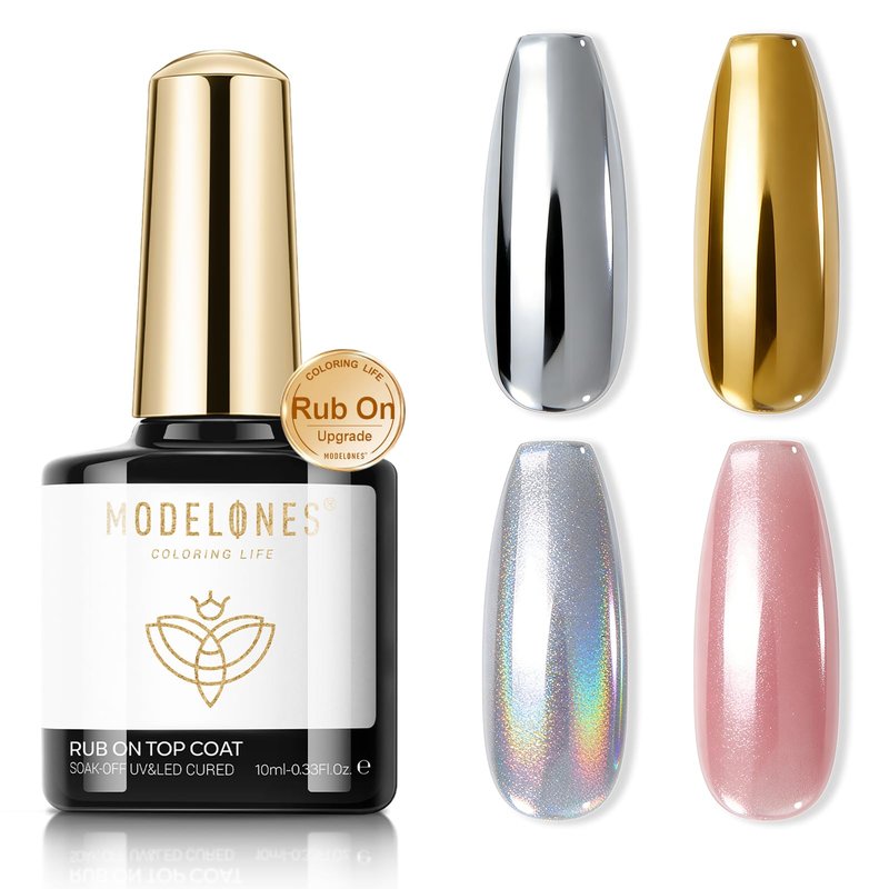 modelones Gel Top Coat for Chrome Nail Powder, Clear Mirror Gloss Metallic Finish No Wipe Gel Polish High Shine Chrom Bond Home Salon DIY Professional Long Lasting Soak Off U V Manicure Nail Art Gift
