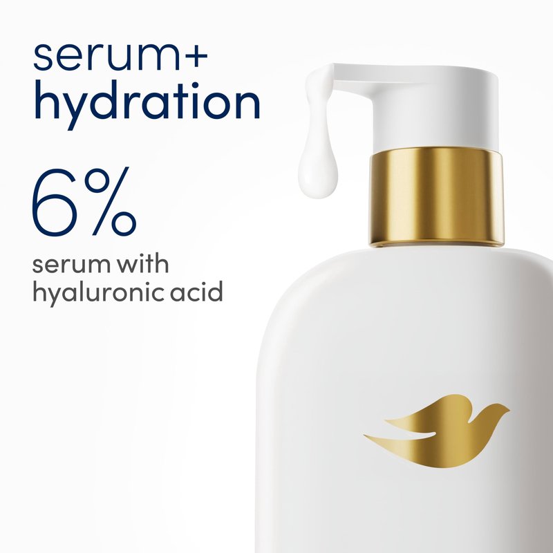 Dove Body Wash Hydration Boost Actively drenches dry skin 6% hydration serum with hyaluronic 18.5 oz