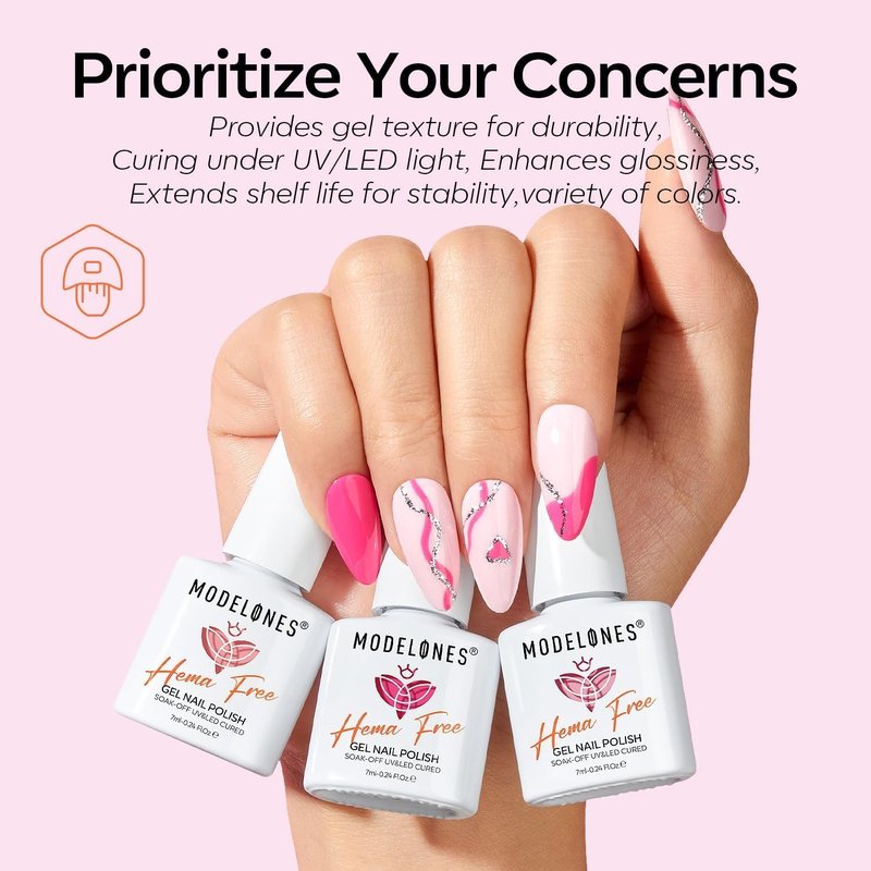 modelones Pink Gel Nail Polish Set,Hema-Free Light Pink White Hot Pink Gel Polish Kit Magenta Purple Shimmer LED 6 Colors 2026 Summer Nail Art Gift Salon DIY Starter Kit