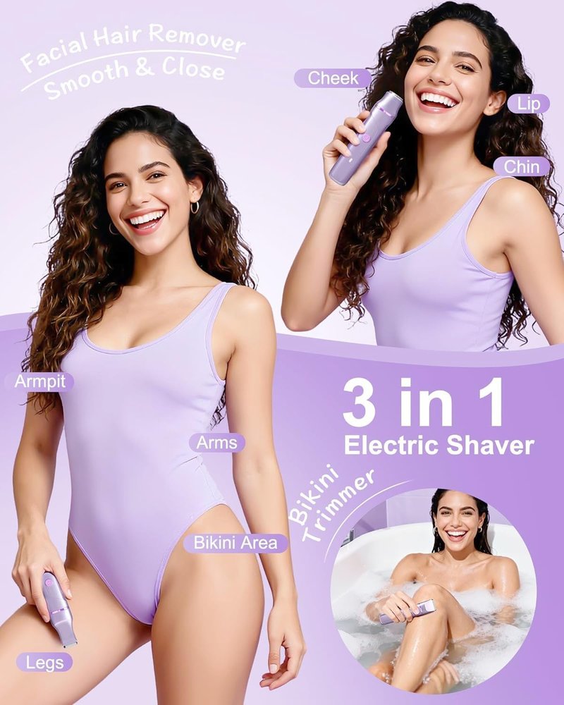 Bikini Trimmer for Women - Painless Electric Razor for Smooth Skin | Cordless, Waterproof, USB Charging, Purple