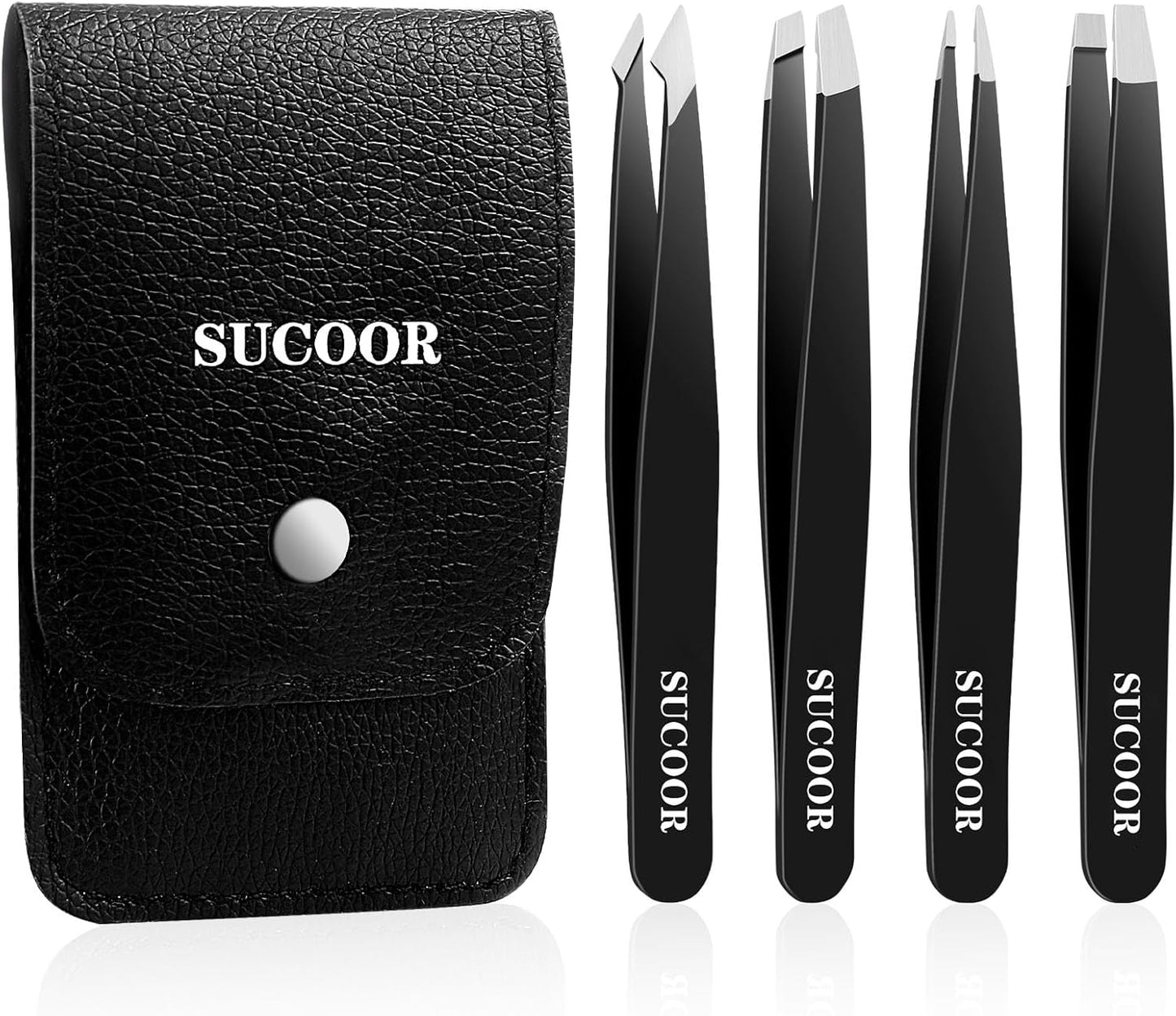 Skiennix Precision Eyebrow Tweezers - 4Pcs Stainless Steel Beauty Tools for Facial Hair Removal | Black