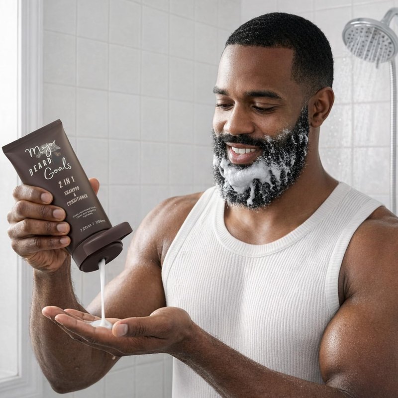 Major Beard Goals: 2-in-1 Beard Wash & Conditioner for Men - Gentle Men’s Shampoo for Beard Care & Growth, Softens, Soothes, Hydrates, & Nourishes Facial Hair, With Natural Ingredients - 7oz