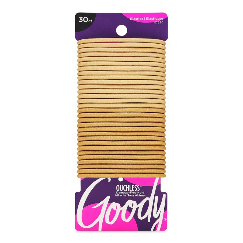 Goody Ouchless Hair Elastics - Tangle-Free Hold for Thick, Curly & Textured Hair - 30 Count, Blonde Ponytail Holders