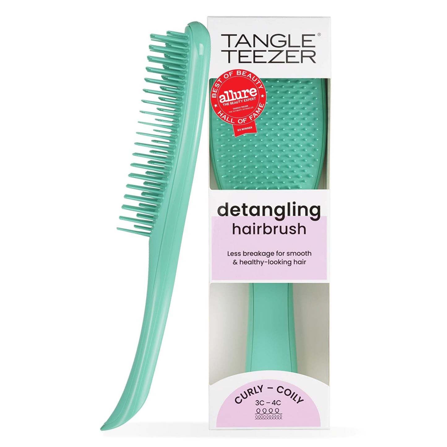 Tangle Teezer Ultimate Detangler Curly Hair Brush, Dry & Wet Hairbrush, Reduces Frizz & Breakage, for 3C to 4C Curly Hair Types, Aqua Green