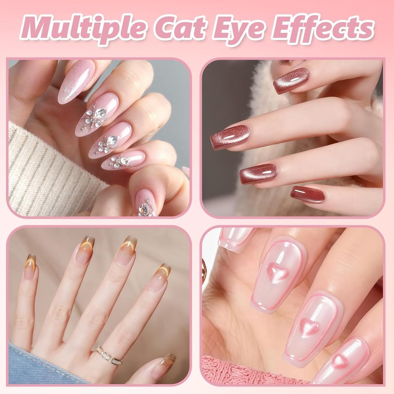Joyzan Nail Magnet Tool Set - 6-in-1 Multifunctional Cat Eye & Heart Magnet Wand for DIY Nail Art