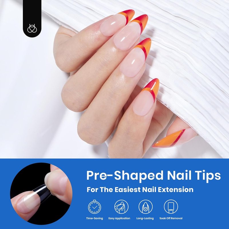 Beetles Gel Nail Tips - Almond Medium Shape | 500Pcs Clear Full Cover Soft Nail Extensions