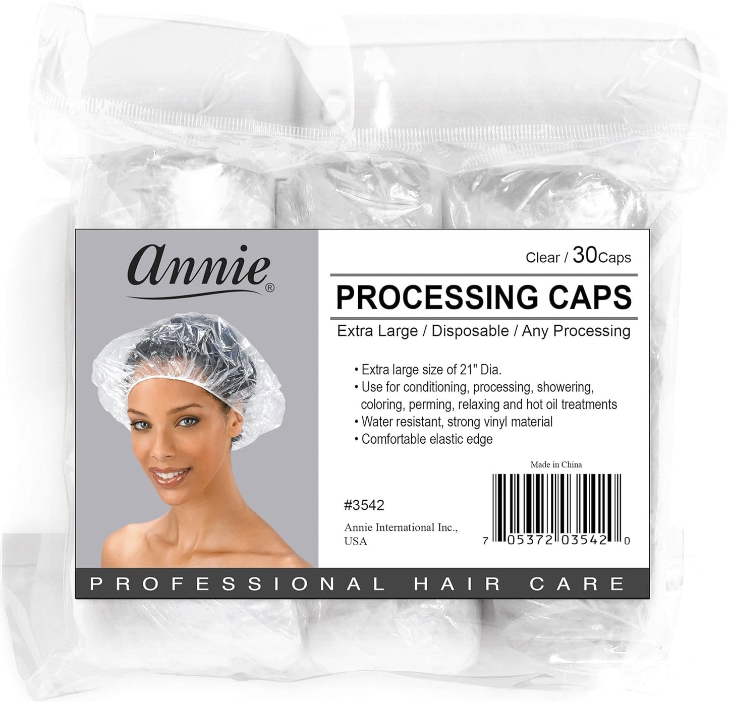 ANNIE Extra Large Processing Caps — Clear Disposable Hair Treatment Caps for Coloring, Perming, Conditioning & Showering — 100-Count XL 21″ Diameter Protective Caps