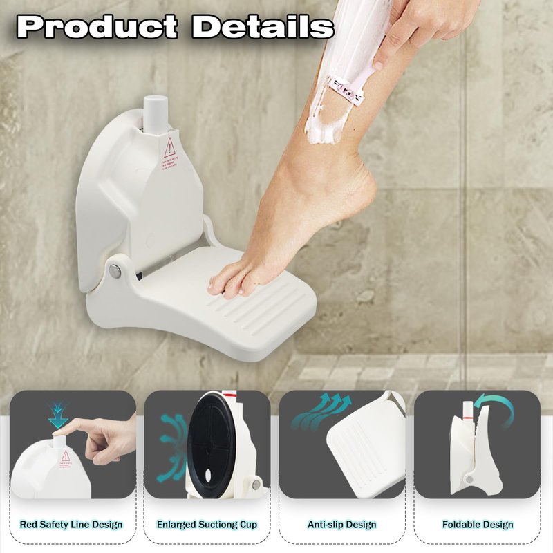 Shower Foot Rest for Shaving Legs,Shaving Stool with Vacuum Suction Cup,Foldable Reusable Shower Step for Shaving Legs,Shaving Step for Inside Shower