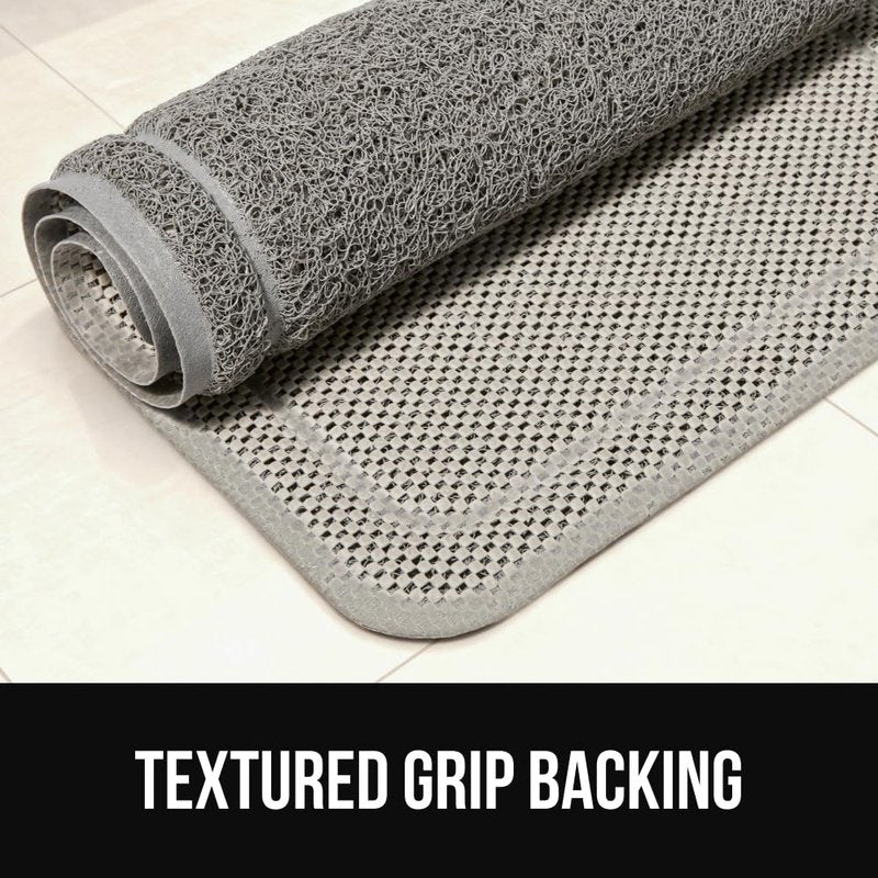 GORILLA GRIP Exfoliating Bath and Shower Mat, Textured Backing, 35x16 Soft Loofah-Style Foot Scrubber for Outside or Inside Bathtub, Quick Dry Easy Drainage Tub Floor Mats, Bathroom Essentials, Gray