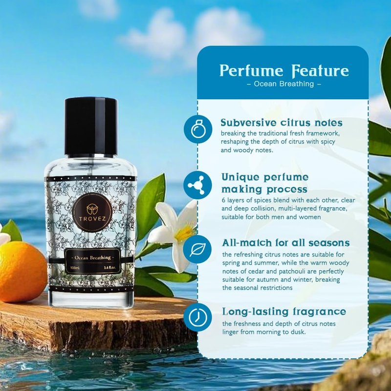 NAMSTE Ocean Breathing - Fresh, Ocean, Citrus Eau de Parfum - Long Lasting Unisex Fragrance 3.4 Ounce / 100 ML for Wedding, Date, Banquet