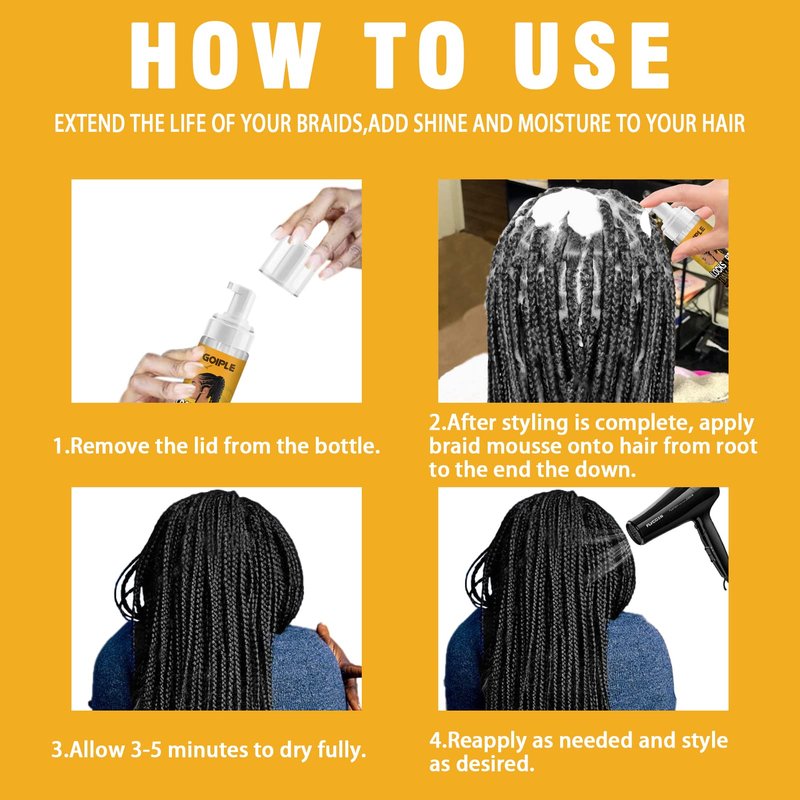 Braid Foam Control Braid Mousse for Braids Twist, Locs, No Flake Extra Hold High Shine Style and Moisturizes, Hair Braiding Mousse for Braids Lightweight Easy to Apply 8fl oz